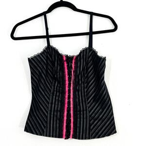 Vintage Finesse Corset Top Womens M Goth Retro Y2K Lace 00s Laced Stretch